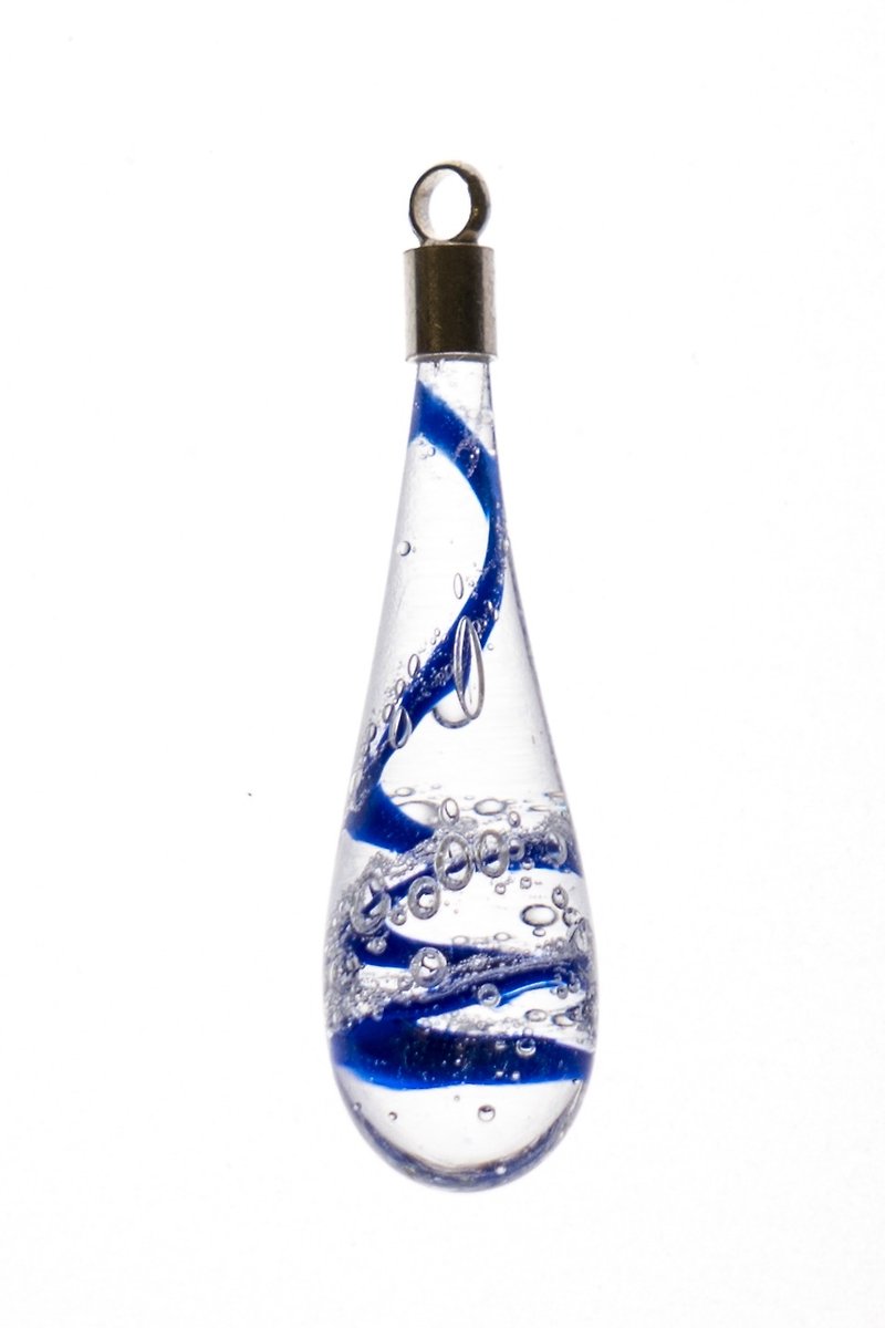 Handmade Necklace - Blue Ribbon Bubble Glass Pendant