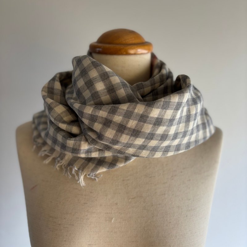 ダブルガーゼのふんわりストール　グレーギンガム - 圍巾/披肩 - 棉．麻 灰色