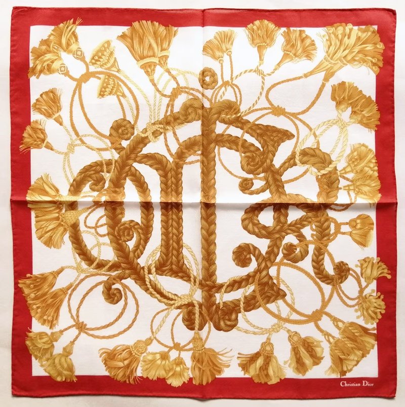 Christian Dior Vintage Handkerchief Braided Rope 21 x 20.5 inches - 絲巾 - 棉．麻 紅色