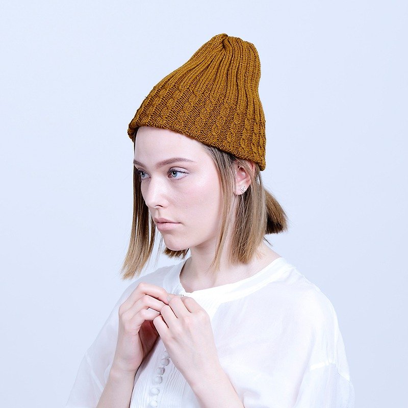日本製造麻花捲針織毛帽 - 帽子 - 壓克力 黑色