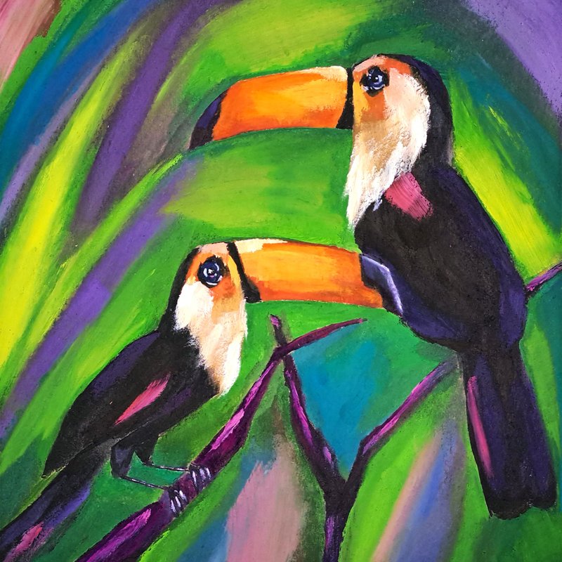 Toucan Painting Bird Original Art Couple Toucan Bird Oil Painting Animal - 海報/掛畫/掛布 - 其他材質 多色