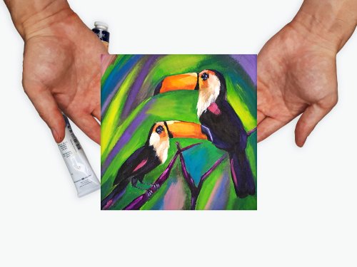 日本画で描くオニオオハシ　水彩画　水墨画　　絵　鳥　オオハシ　絵画　インテリア 日本画で描くオニオオハシ 水彩画 水墨画 絵 鳥 オオハシ 絵画