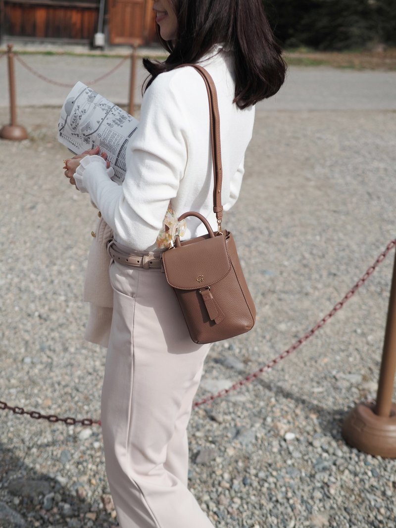 Hopper (Woodrose) : Crossbody bag, Cow Leather wallet, soft leather, Brown - 手提包/手提袋 - 真皮 咖啡色