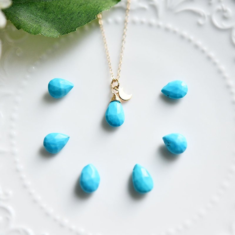 Guardian Stone of life turquoise and moon necklace December birthstone - สร้อยคอ - เครื่องเพชรพลอย สีน้ำเงิน