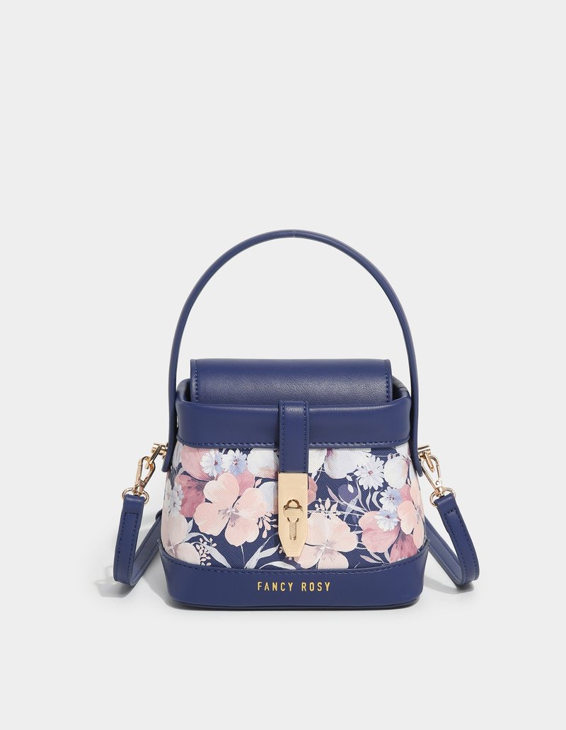 Romantic printed square lock bucket bag - Messenger Bags & Sling Bags - Other Materials Blue