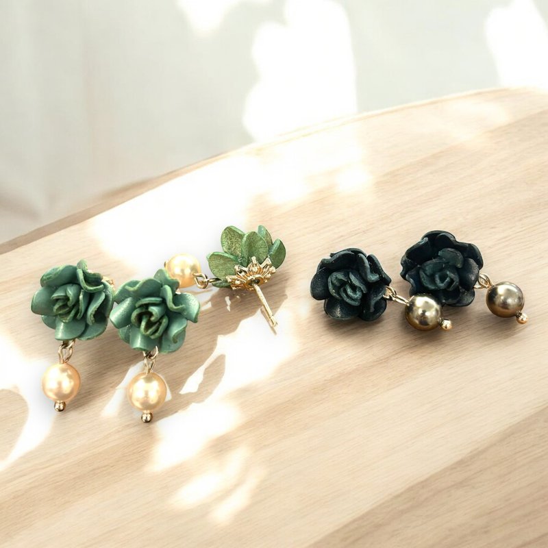 Leather Flower Earrings - Mini Camellia Earrings - Items for Display - Genuine Leather 