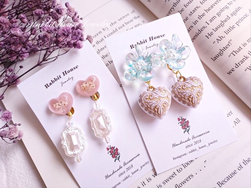 Palace Style Blue Flower·Love Earrings - ต่างหู - วัสดุอื่นๆ 