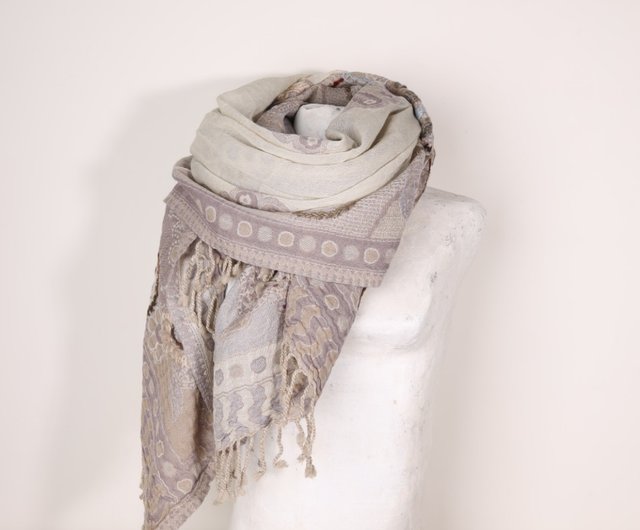 Valentine's Day Gift] Cashmere boiled wool hand-embroidered scarf shawl fog  purple gray patchwork tulle - Shop M31 Galaxy Studio Knit Scarves & Wraps -  Pinkoi