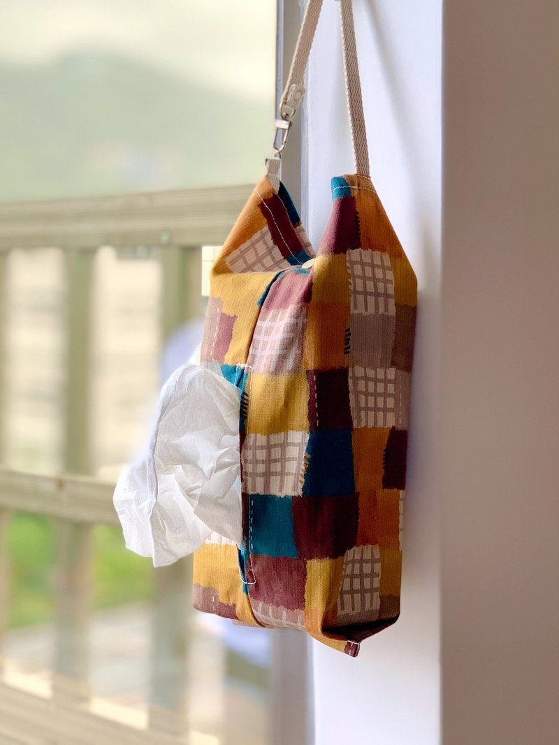 Lattice Patch Green Brown- Toilet Paper Cover Tissue Cover Hanging Hanging Detachable | Haibai Handmade - กล่องทิชชู่ - ผ้าฝ้าย/ผ้าลินิน สีกากี