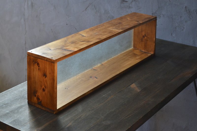 0310mito　日本産ひのきとレトロガラスのディスプレイシェルフ　キッチンシェルフ　木製パーテーション - 居家收納/收納盒/儲物盒 - 木頭 咖啡色