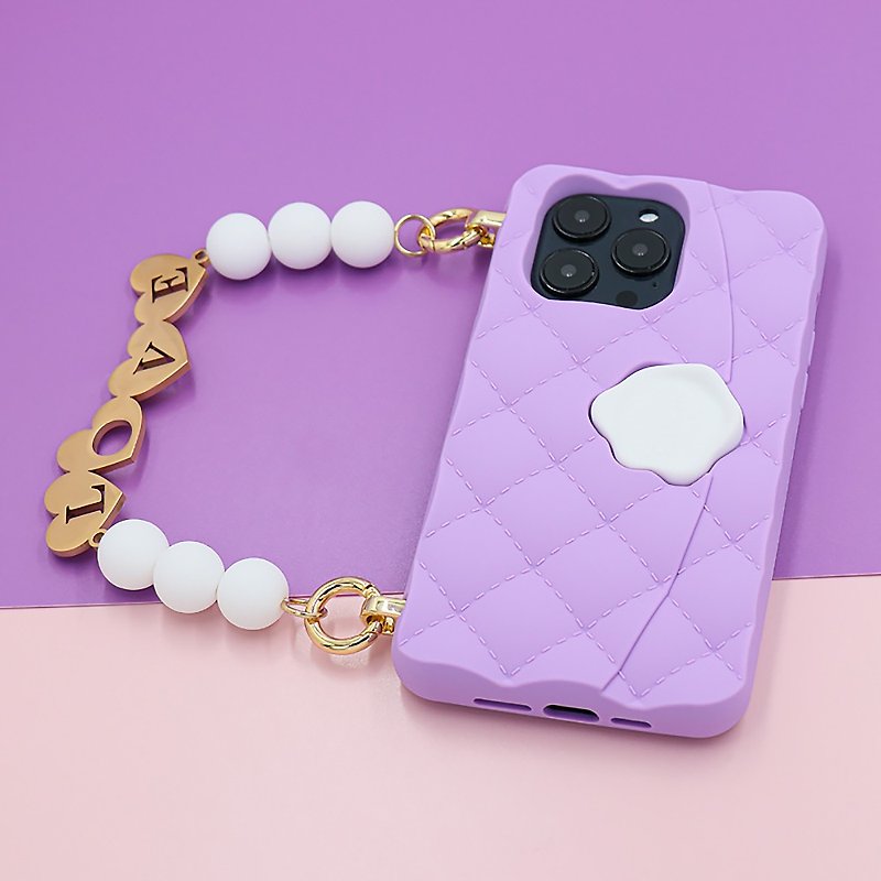 矽膠 手機殼/手機套 紫色 - 【Candies】iPhone 14 系列 - 經典小香風晚宴包 Love 紫 手機殼