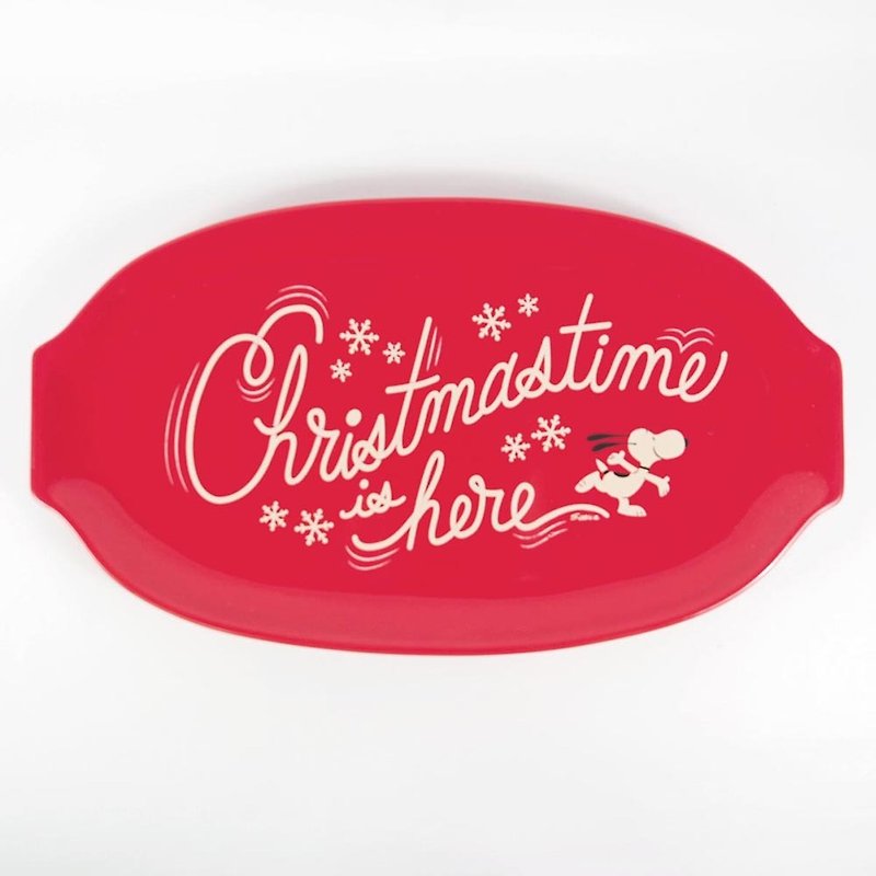 Snoopy Oval Dinner Plate - Welcome Christmas 【Hallmark-Peanuts Christmas Gift】 - จานและถาด - เครื่องลายคราม สีแดง