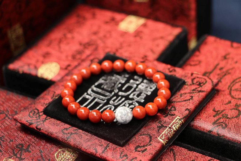 天然石 南紅瑪瑙 8mm ブレスレット 満色満肉 南紅瑪瑙 柿子紅 - ブレスレット - 翡翠 