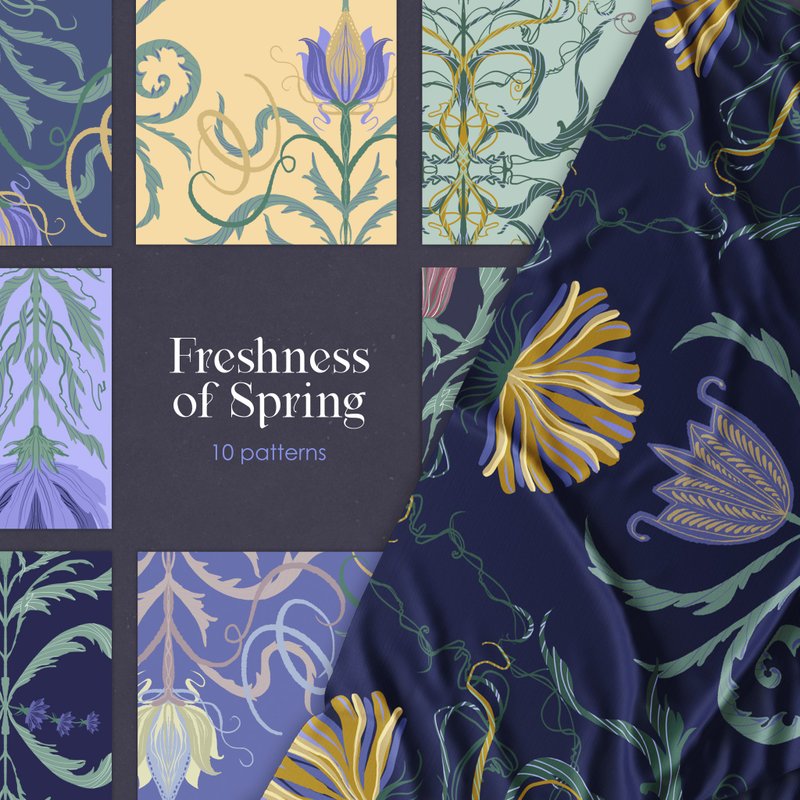 Spring floral pattern collection, botanical pattern - Logo 設計/圖案設計 - 其他材質 