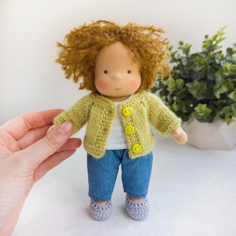 Waldorf doll Boy 7 inch (18 cm) tall. Natural organic pocket Steiner doll - Kids' Toys - Eco-Friendly Materials 