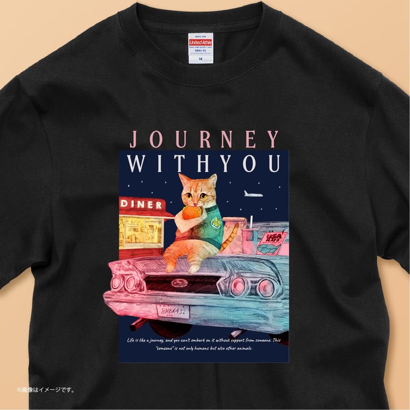 Journey with you Midnight drive.  /コットンTシャツ - 女 T 恤 - 棉．麻 白色