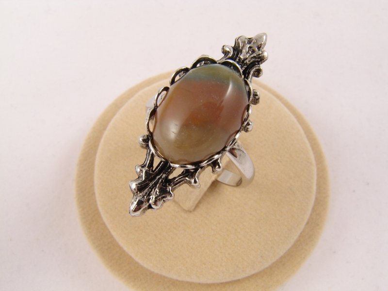Green Brown Agate Adjustable Ring Indian Agate Stone Ring Victorian Era Jewelry - แหวนทั่วไป - เครื่องประดับพลอย สีนำ้ตาล