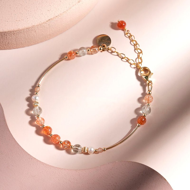 阿魯沙太陽石珍珠14K包金水晶手鍊 禮物 - 手鍊/手環 - 水晶 橘色
