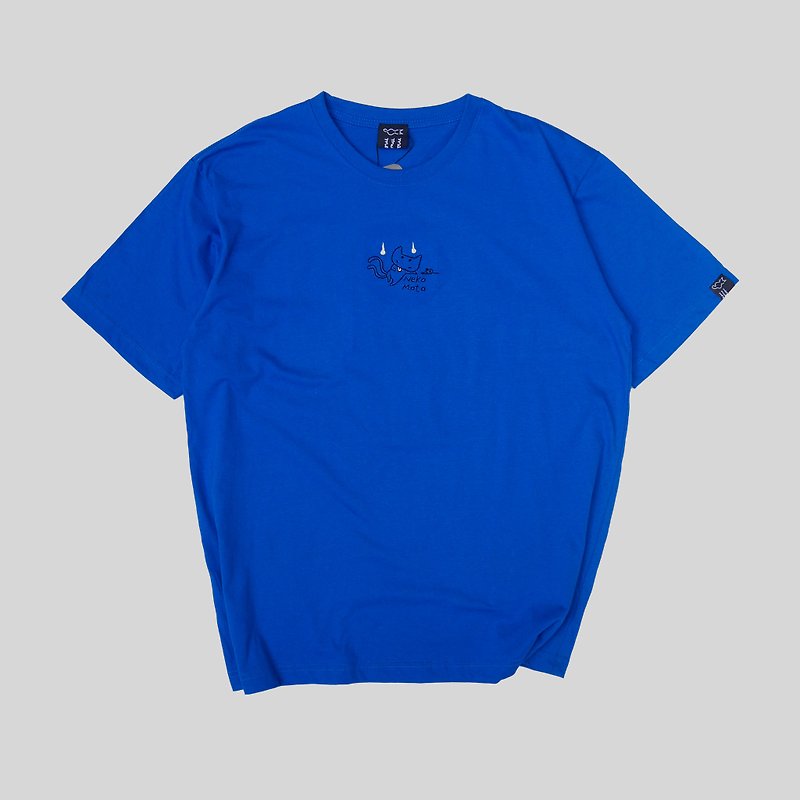 Oversize T-shirt - NekoMata grooming - Blue - 中性衛衣/T 恤 - 棉．麻 藍色