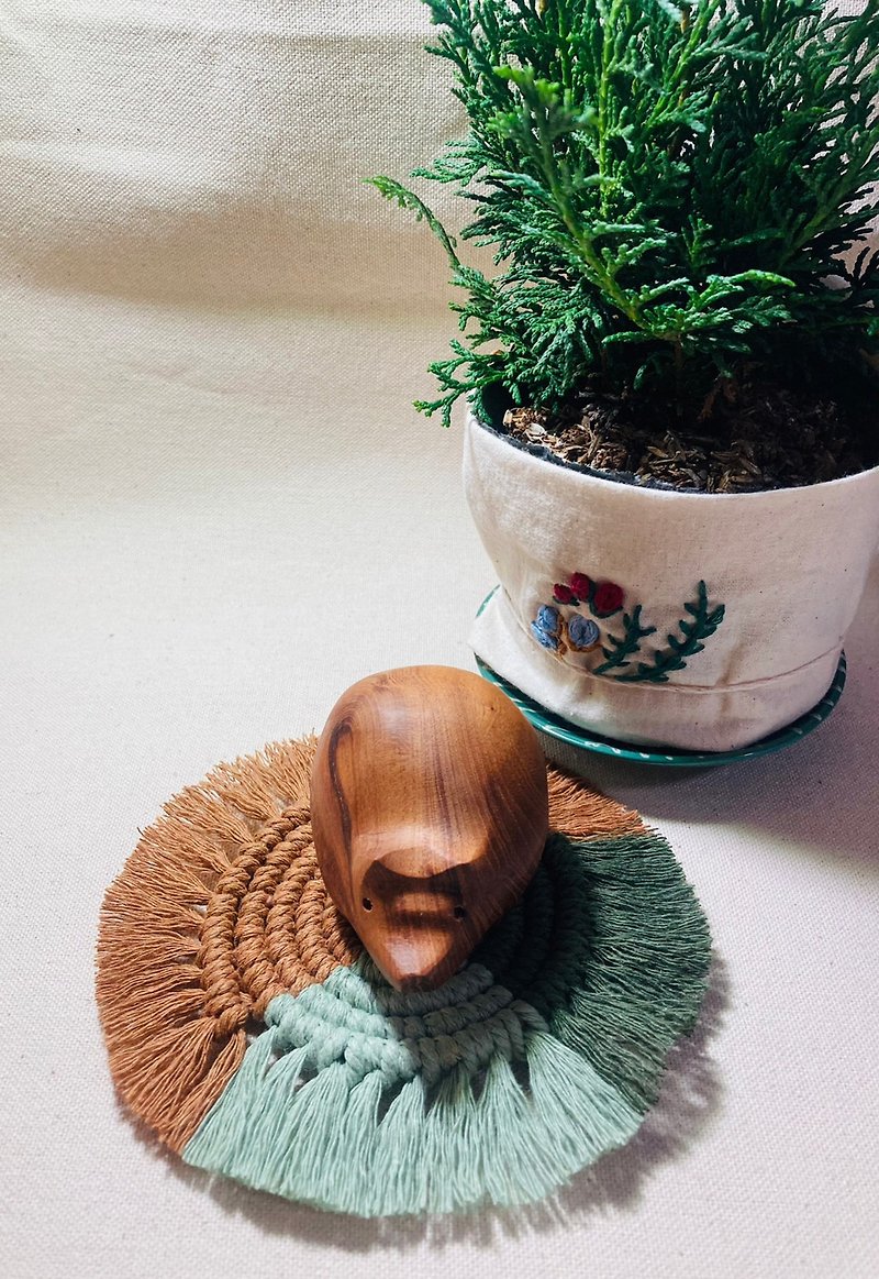 Mother Earth - Macramé Round Handmade Coaster - Items for Display - Cotton & Hemp 