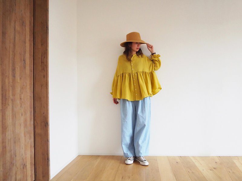 Double gauze gather blouse / YELLOW - Women's Shirts - Cotton & Hemp Yellow