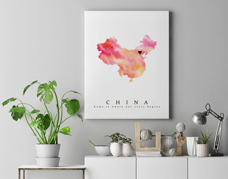 【China Map】 Watercolor Art Print. New Home Geography Map Wedding Gift. - Posters - Paper 