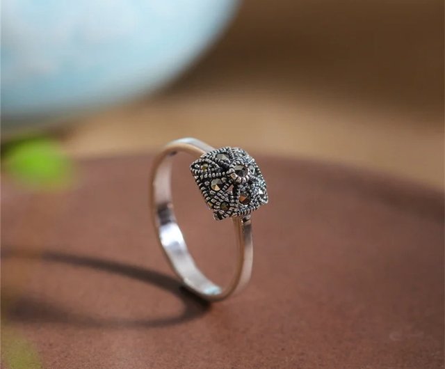 マーカサイト　ヴィンテージ　16号　シルバーリング　指輪　シルバー925 イギリスヴィンテージジュエリー シルバー×マーカサイトリング