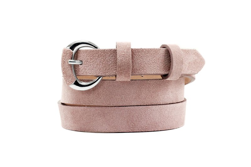 Light pink belt, pink suede belt, leather belt, pink womens belt, pink bellt - เข็มขัด - หนังแท้ สึชมพู