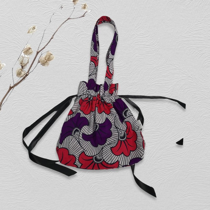African print drawstring bag, shoulder bag, Ribbon drawstring bag Tote bag Gifts - 束口袋/束口背包/水桶包 - 棉．麻 粉紅色