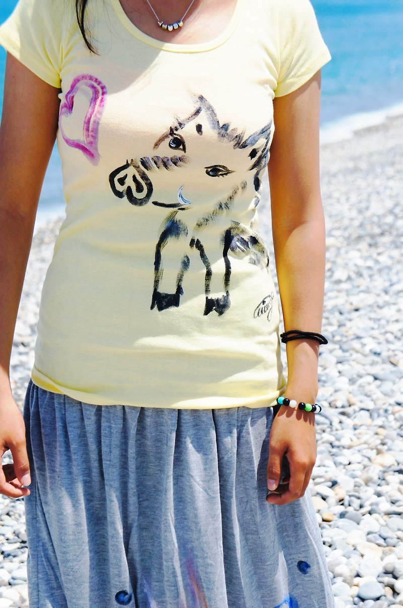 Hand-painted clothing cute little wild boar Winwing - เสื้อผู้หญิง - ผ้าฝ้าย/ผ้าลินิน 
