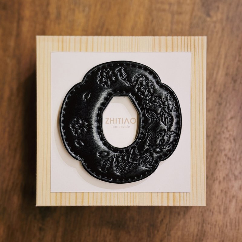 原創手工製作牛皮劍道木刀鐔 御先稻荷 黑色 木刀鍔 Tsuba - 運動配件 - 真皮 黑色