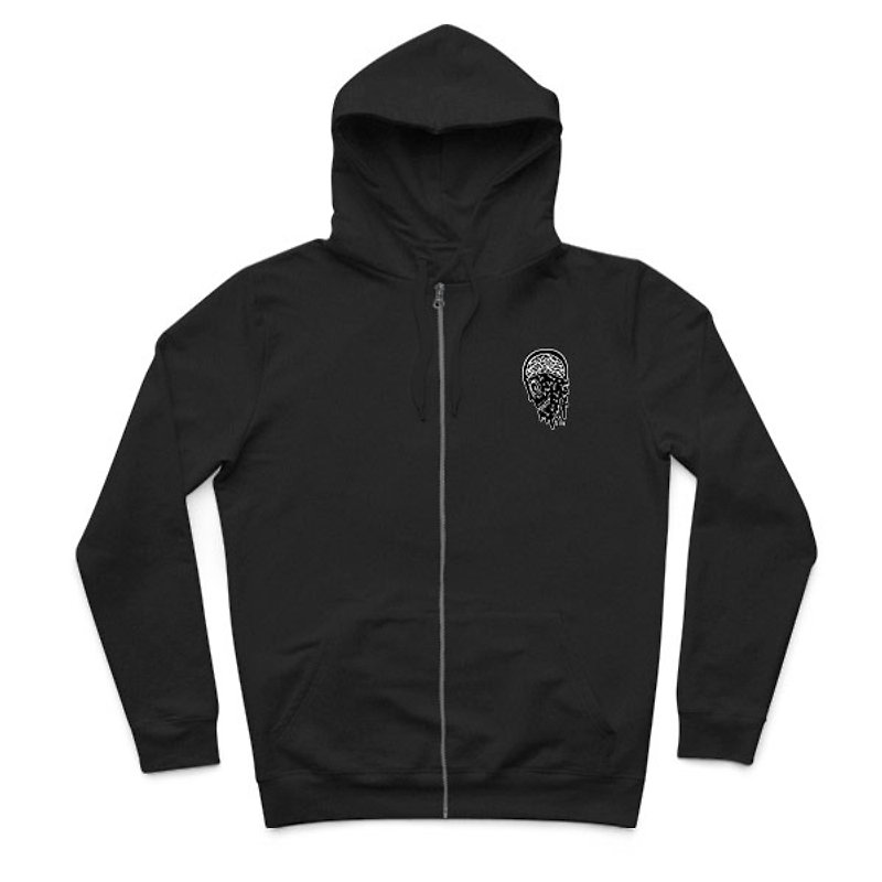 Space Denture-Black-Hooded Zip Jacket - เสื้อฮู้ด - ผ้าฝ้าย/ผ้าลินิน สีดำ