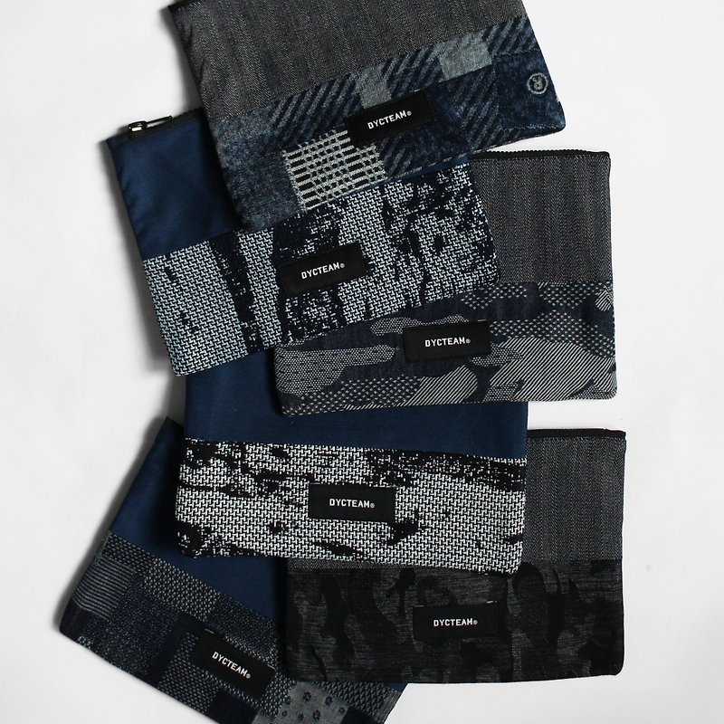 DYCTEAM-RE NEW-Jacquard stitching zipper storage bag - กระเป๋าเครื่องสำอาง - ผ้าฝ้าย/ผ้าลินิน สีน้ำเงิน