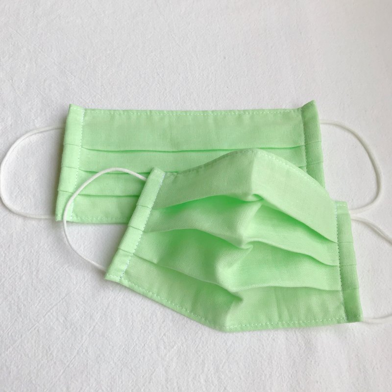 輕薄款 單層 蘋果綠 純棉二重紗 立體布口罩 可洗滌 成人/兒童 - 口罩/口罩收納套 - 棉．麻 綠色