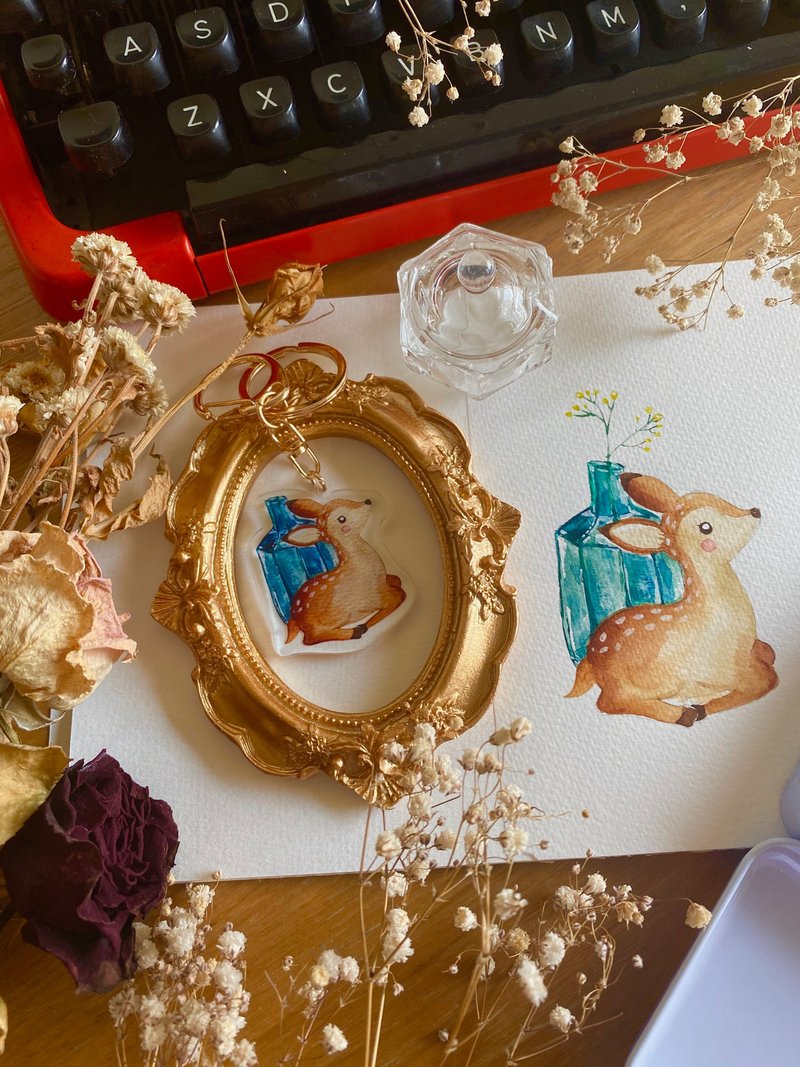 Zoesforest森林復古文具鑰匙圈-小鹿古董墨水瓶 - 鑰匙圈/鑰匙包 - 壓克力 