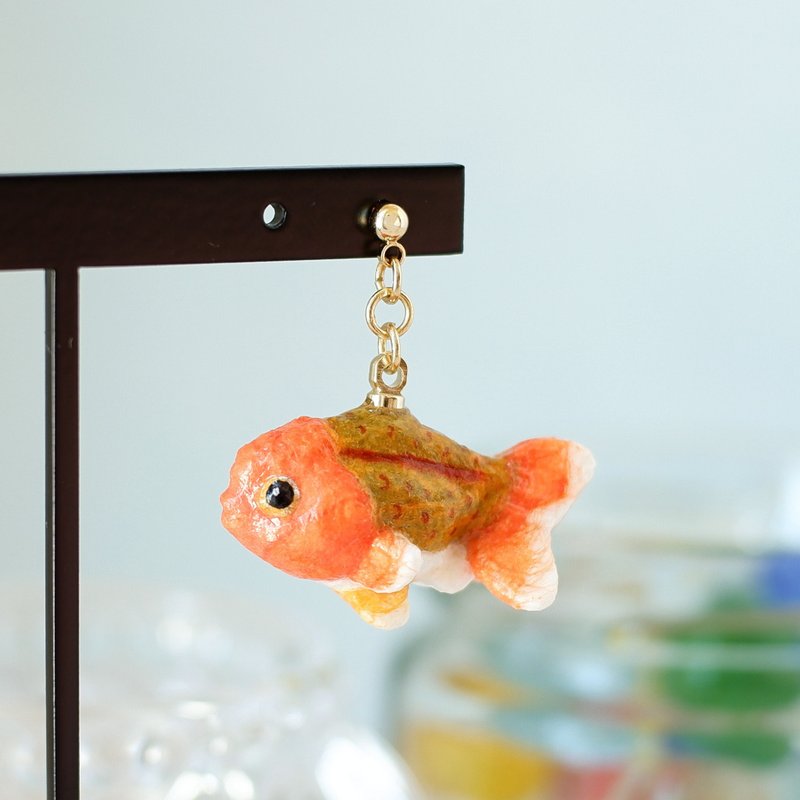 和紙アクセサリー　イヤリング/ピアス　金魚　ランチュウ - 耳環/耳夾/耳骨夾 - 紙 橘色