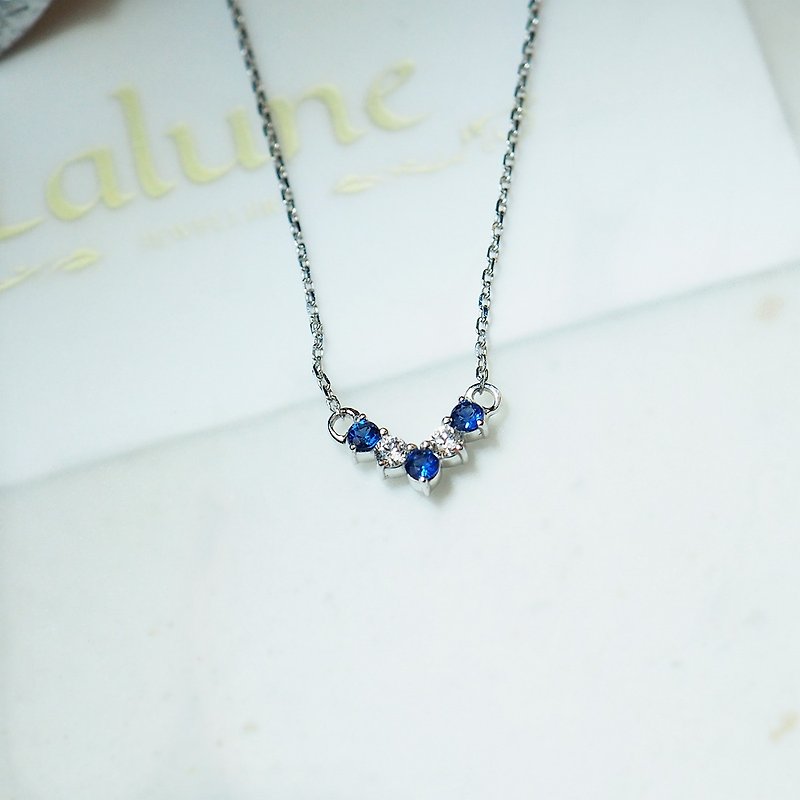 10K Little Lady Series||Little Victory|| Sapphire Diamond V-shaped White K Color Ultra-thin Clavicle Chain - Collar Necklaces - Precious Metals Blue