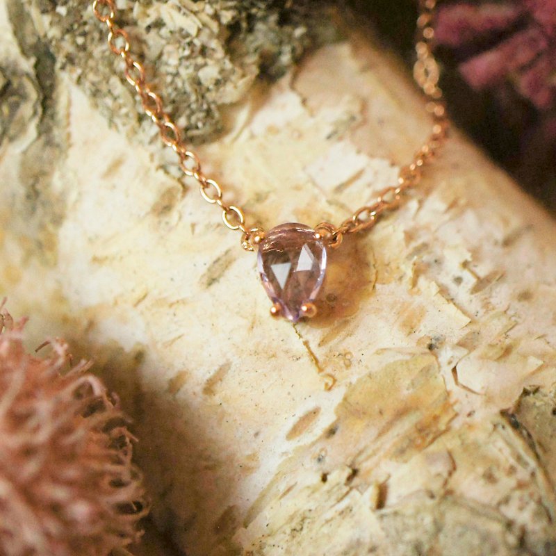 PASSION - 4x6mm Rose Cut Faceted Pear Amethyst 18K Rose Gold Plated Silver Necklace - สร้อยคอทรง Collar - เครื่องเพชรพลอย สีม่วง