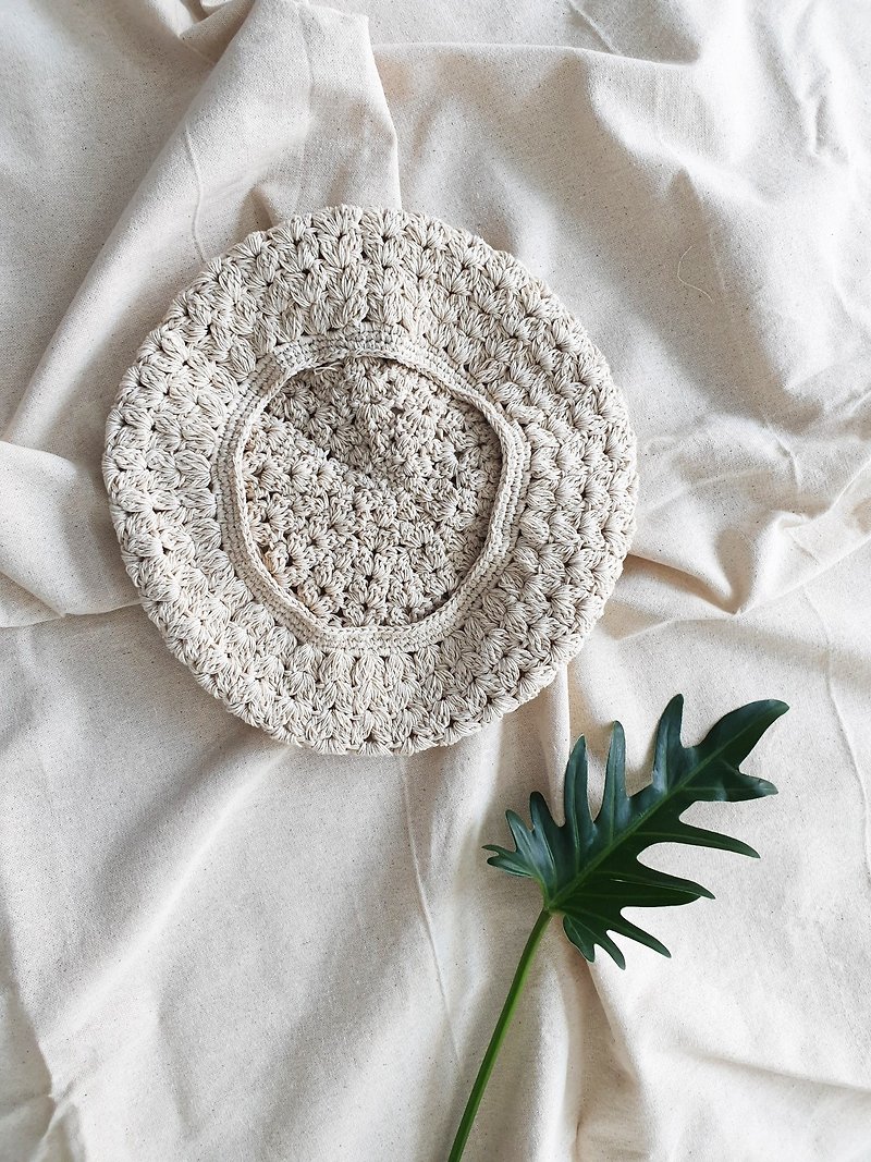 Soft Natural beret crochet Hat - 帽子 - 棉．麻 白色