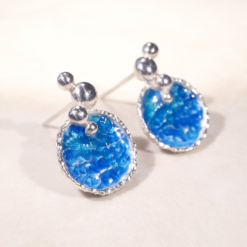 Ocean Series-Blue Enamel Silver Earrings - ต่างหู - เงินแท้ สีเงิน