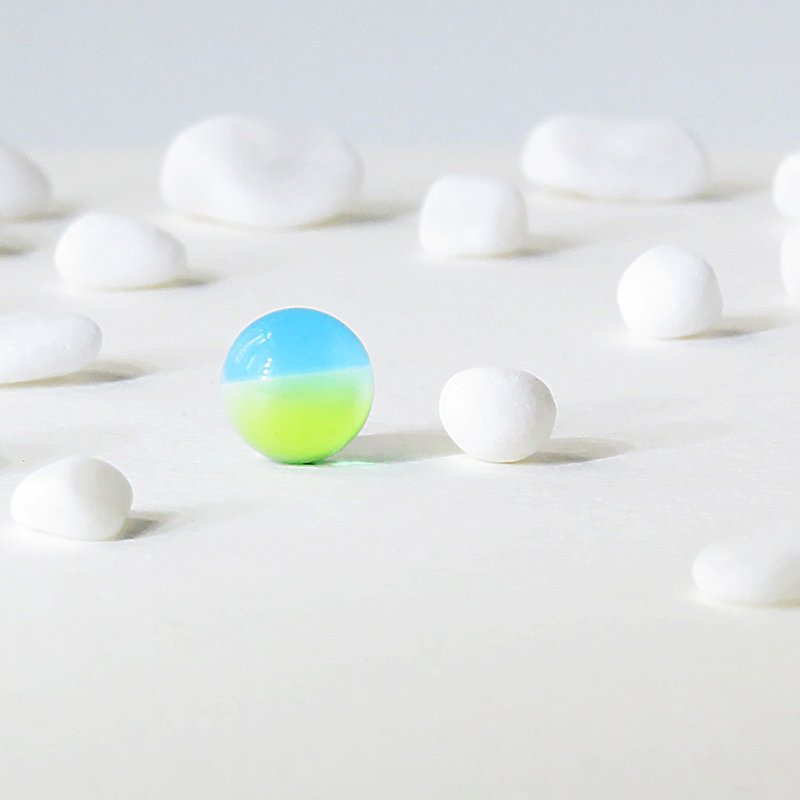 Boundary Collection – Single Glass Stud Earring – Round – Blue - Green - ต่างหู - แก้ว สีน้ำเงิน