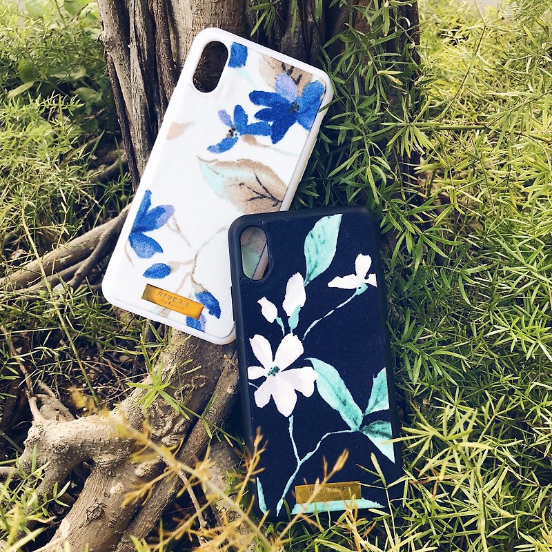 布製Fabric Fabric系列花卉手機殻 - lily (iphone X/8plus/8/7/7plus/6plus/6) - 手機殼/手機套 - 棉．麻 藍色