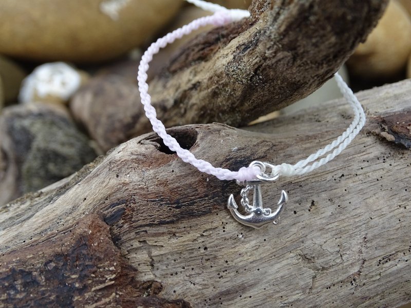 S925純銀船錨蠟線手鍊 - 手鍊/手環 - 純銀 