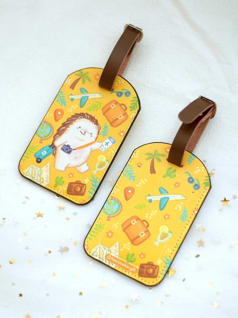 Hedgehog luggage tag original double-sided design - Luggage Tags - Faux Leather Yellow