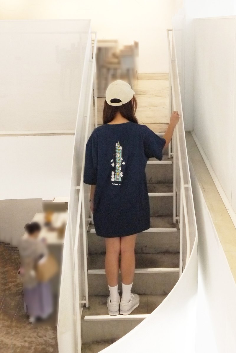 麻糬兔101-oversize T-shirt(藍) - 其他 - 棉．麻 藍色