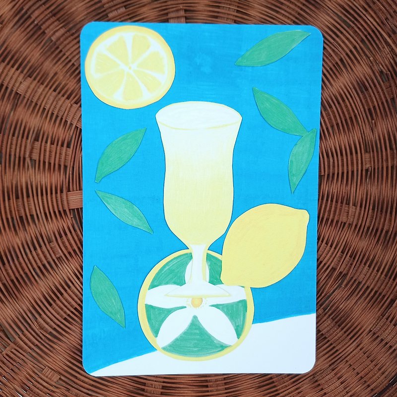 ポストカード　レモネードと檸檬の花　角丸 - カード・はがき - 紙 ブルー