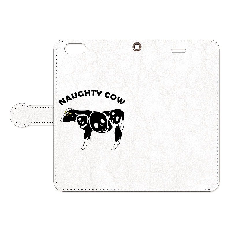 [Handbook type iPhone case] Naughty cow - เคส/ซองมือถือ - หนังแท้ ขาว