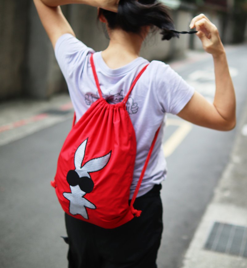 Bunny Couture lightweight drawstring backpack red - Drawstring Bags - Cotton & Hemp Red