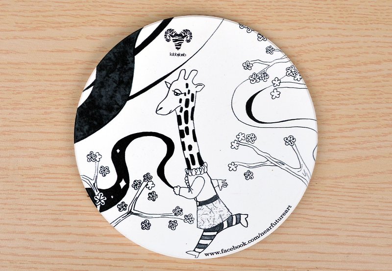 Tabby sheep - the girl's personality humorous moments - illustration mug / black and white giraffe - ที่รองแก้ว - ดินเผา 