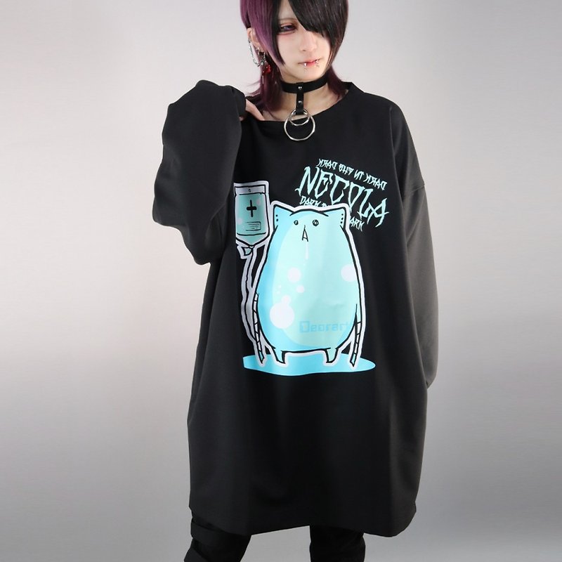 プリント　ビッグ ロンT　gothic punk rock　DRT2762 - T 恤 - 聚酯纖維 黑色